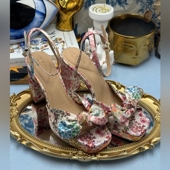 🆕 TED BAKER 🧿 NWOT MADDY Satin Floral Printed Platform Bow Sandals, Sz 6 - Picture 10 of 12